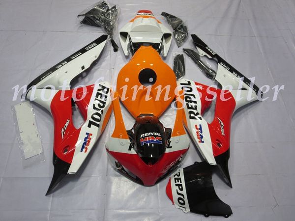 

oem quality new abs full fairings kits fit for honda cbr1000rr (2006-2007) cbr1000rr 06 07 bodywork set red black and white orange no3