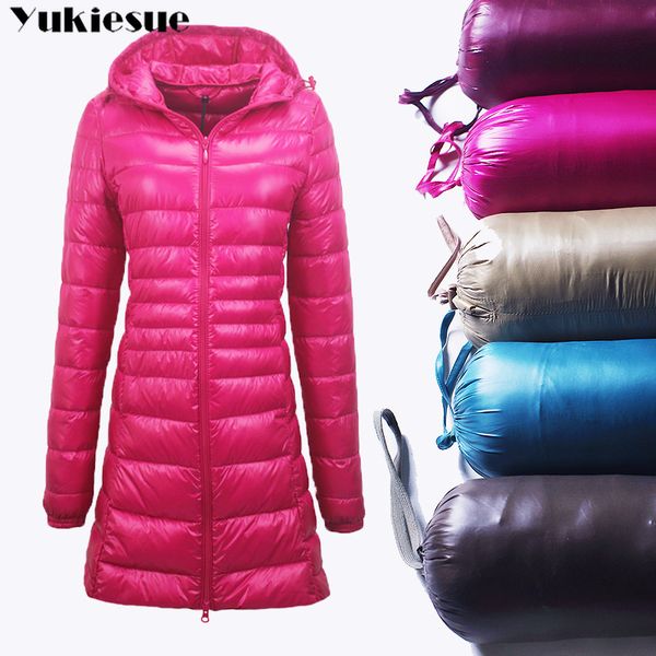 

s~6xl 2017 new autumn winter women duck downs jacket slim parkas ladies coat long hooded plus size ultra light outerwear female, Black