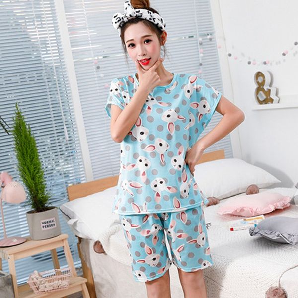 

new cartoon printing women's pajamas set women's 2 piece suit jacket + shorts loose elastic waist shorts casual, Blue;gray