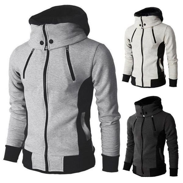 

winter fashion men turtle neck long sleeve pockets hoodie slim sweatshirt warm jacket coat, Black;brown