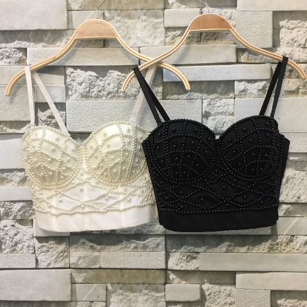 

new white pearls bralet corselets women's party wedding bustier bra cropped top