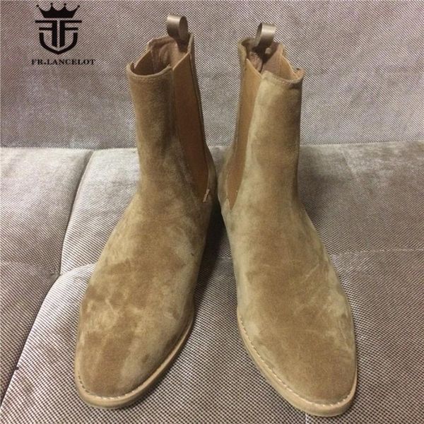 

boots handmade slip-on kanyewest slim suede beige men wedge pointed toe denim, Black