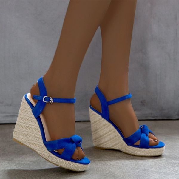 

fanyuan 2020 new arrive women sandals flock buckle summer wedges platform sandals elegant party wedding shoes ladies, Black