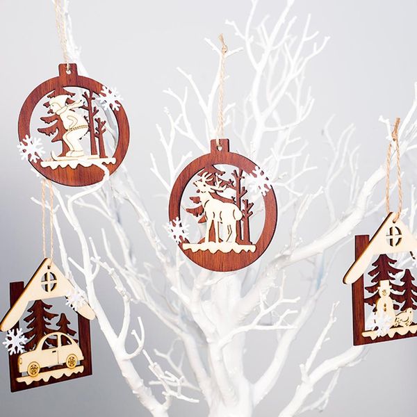 

2020 new year christmas decorations for home wooden deer rope hanging pendant christmas tree decorations