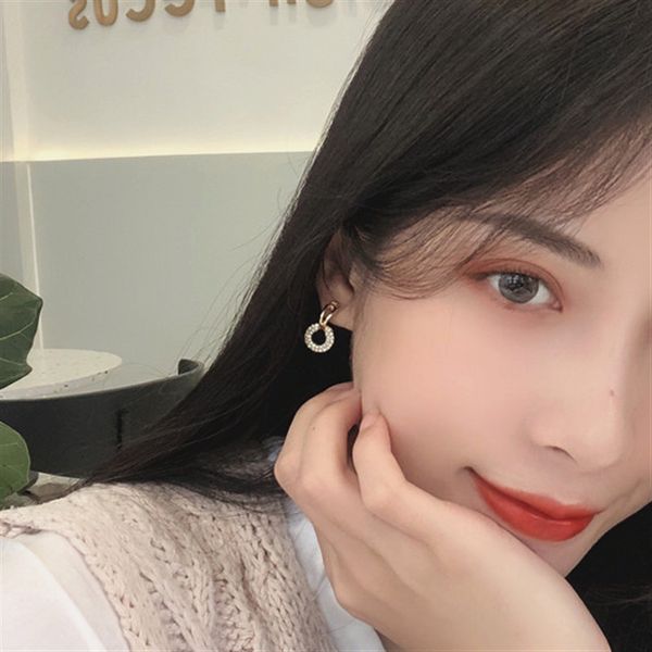 

simple cute girl geometric golden crystal round rhinestones drop earrings for women korean fashion jewelry accessories, Silver