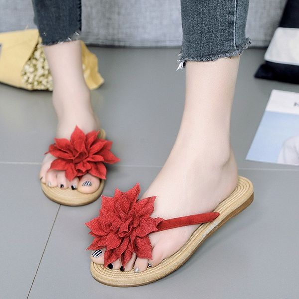 

women summer slippers bohemia sandals cute flower flat beach slippers flip flops summer women casual shoes ladies slides femal, Black