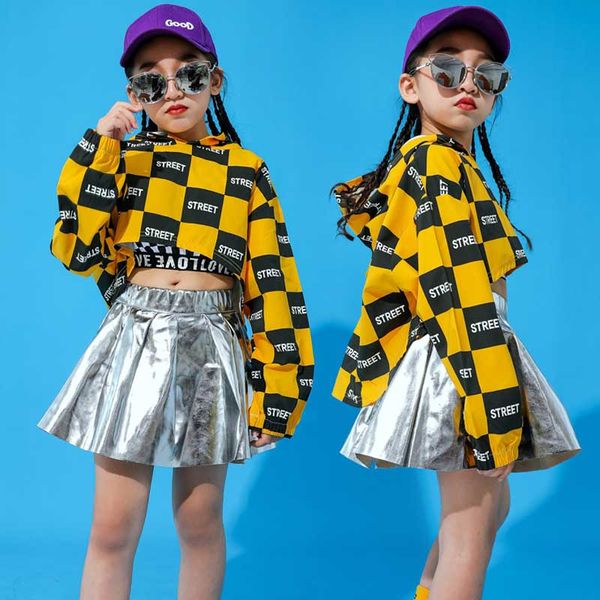 

new girls jazz dance costume kids street dance clothing silver skirt for performance outfits hiphop ballroom stage costume bi202, Black;red