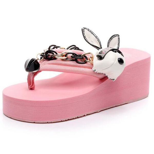 

summer women wedge sandalsflip flops cute platform thong slippers cartoon hawaiian sandal heels beach shoes mules sh41, Black