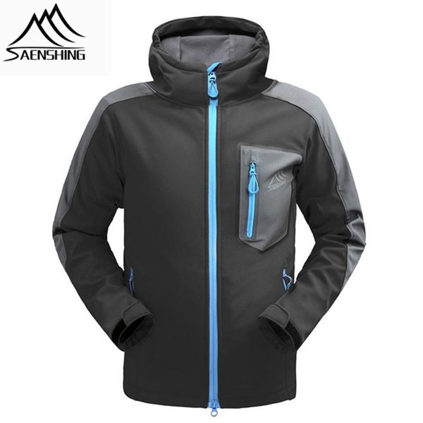 

saenshing waterproof softshell jacket men thermal camping jacket hiking outdoor jackets breathable windproof sport coat male, Blue;black