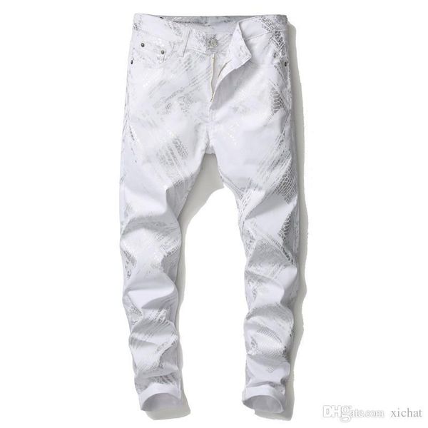 

mens 3d digital printed white jeans fashion designer straight leg slim fit denim pants hip hop trousers big size 5639, Blue