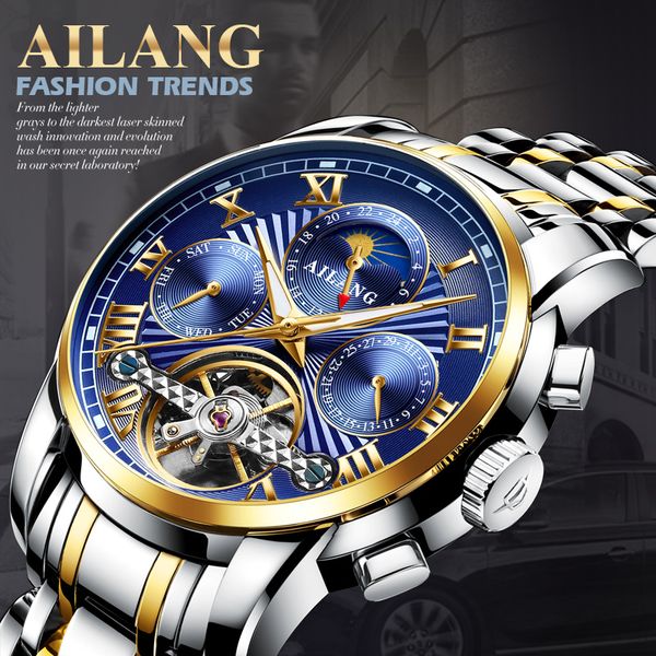 

ailang original brand men's automatic watch luxury steel watch business man fashion with standard clock mechanical male 2019, Slivery;brown