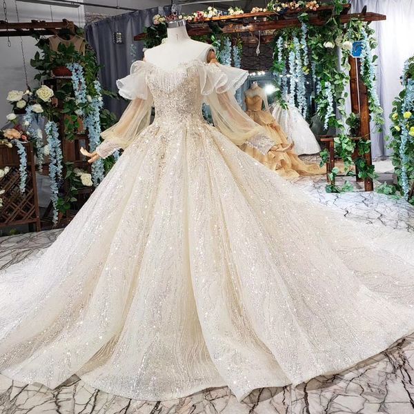

2019 bohemian latest wedding dresses off the shoulder princess short sleeve backless lace up back tassel chest sequins pattern bridal gowns, White