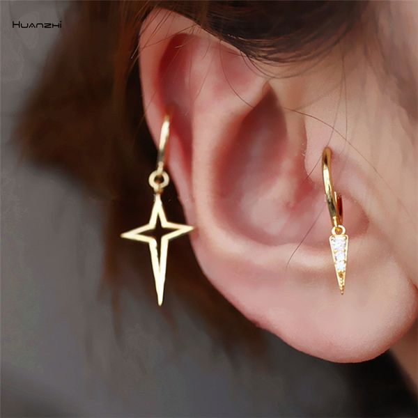 

huanzhi 2019 4шт metal геометрическая нерегулярное hollow star cross rhinestone асимметрия падение серьги для девушки женщина аксессуары, Silver