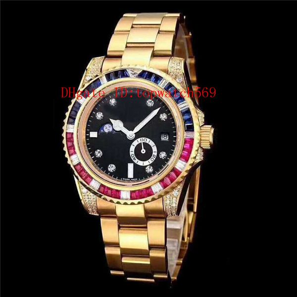 

diamond watch 18k gold 904l stainless steel watch swiss automatic mechanical 28800 vph moon phase sapphire super water resistant luminou, Slivery;brown