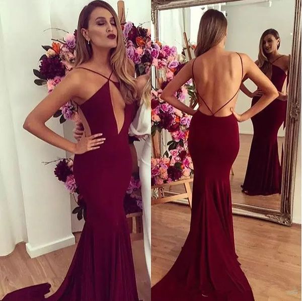 

2019 spaghetti mermaid prom dresses criss cross back slim sweep train formal vestidos de special occasion party gowns simple night club, Black