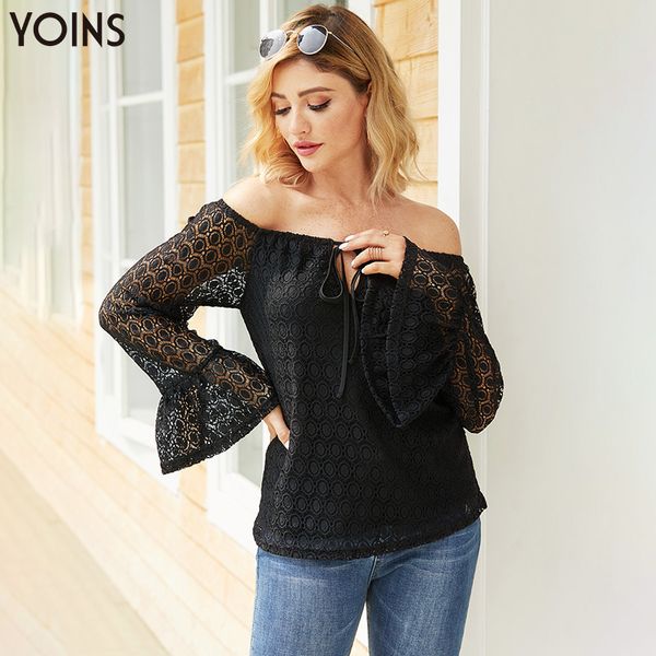 

yoins women bohemian off shoulder bell sleeve blouse 2019 lace shirts female elegant dating holiday party blusas femme, White