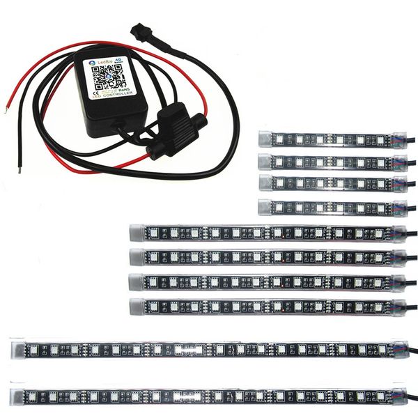 

motorcycle underglow lihgting kit bluetooth app control sync smartphone music 3 size 10pc superbright waterproof all color led strips