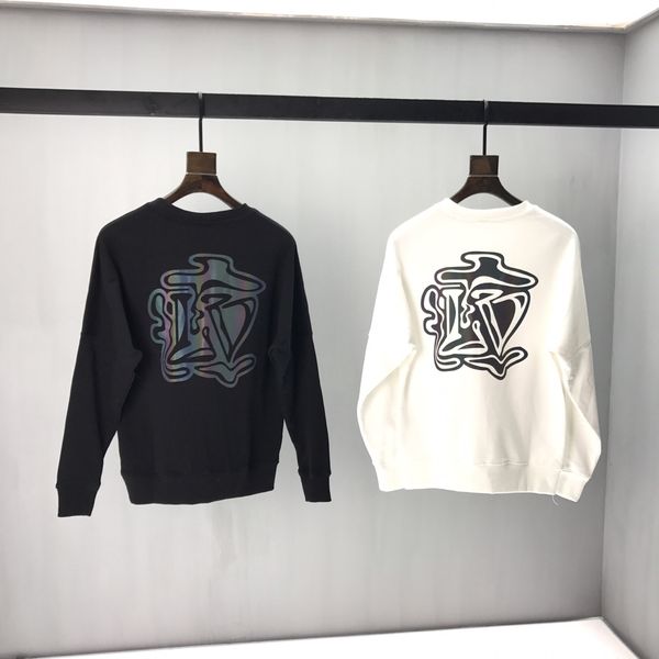 

men's sweatshirt cotton loose ladies sweatshirt reflective smoke graffiti laser printing sweater 2019 autumn and winter new sweater qq4, Black