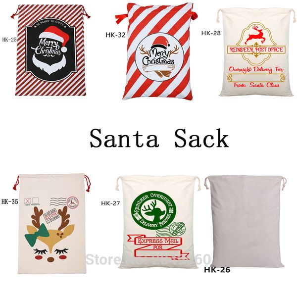 

100pcs santa sacks drawstring bag canvas candy cane bag party decorations kid christmas toys customized santa claus gift