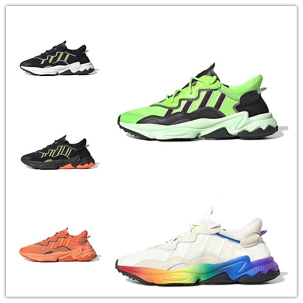 

new ozweego men women casual shoes 3m reflective triple black cloud white solar red neon green pride breathable sneakers outdoor walking