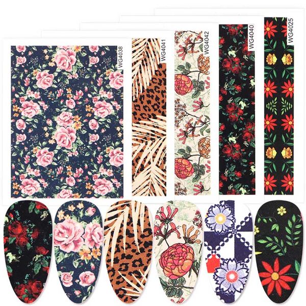 

mixed design flower letter water transfer nail polish sticker set leaf panda full wrap nail art slider decals, Black