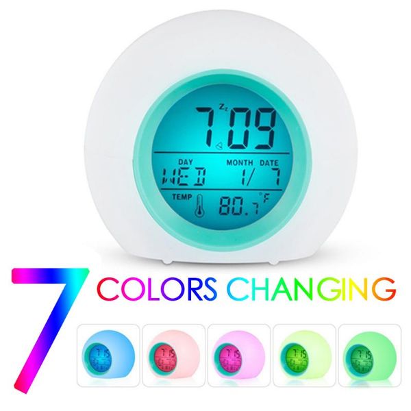 

1pcs creative round alarm clock led digital alarm clock colorful backlight home decor bedroom deskdigital