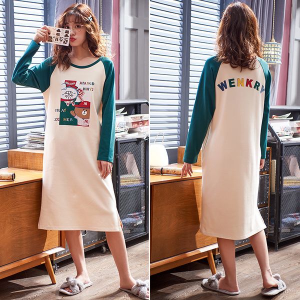

высокое качество 100% хлопок nightgown женщины мягкая зима с длинным рукавом плюс размер платье ночи дамы девушки вскользь сыпучие главная о, Black;red
