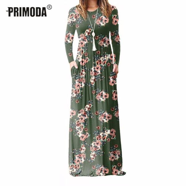 

casual dresses xxl plus size long dress women 2021 autumn printed maxi floor-length sundress pockets party 7 colors pr083g, Black;gray