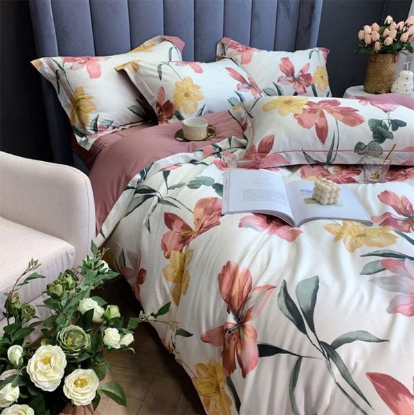 

comfortable pastoral bedding set,full  king 60s cotton vintage flower double home textile bed sheet pillowcase duvet cover