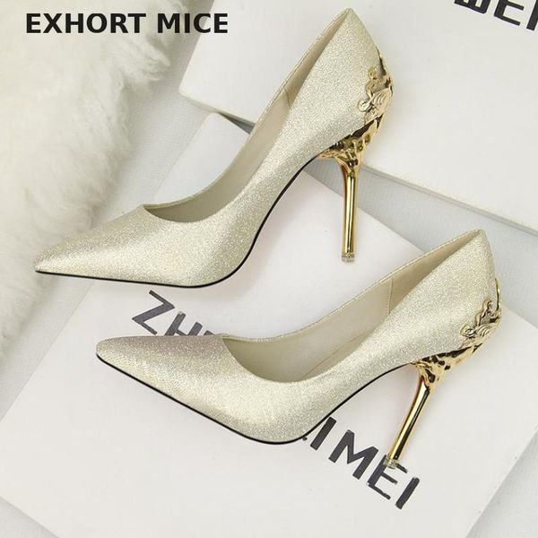 

high heels shoes woman pumps red gold silver high heels shoes woman ladies wedding party 2019 fretwork 10cm, Black