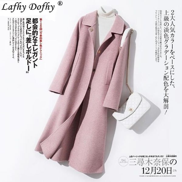 

fall and winter new women's lapel wool jacket korean version slim medium-length hand-sewn double-sided wool overcoat 166, Black