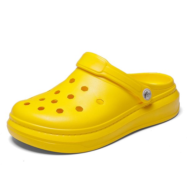 

summer casual sandals men high platform 2020 new beach slippers breathable hole flats crocse male water shoes men sandals, Black
