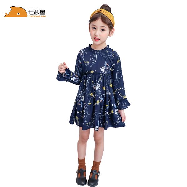 

girl's dresses girl summer dress elegant floral long sleeve girls vestidos for 3 4 5 6 7 8 years blue white enfant flower korean, Red;yellow