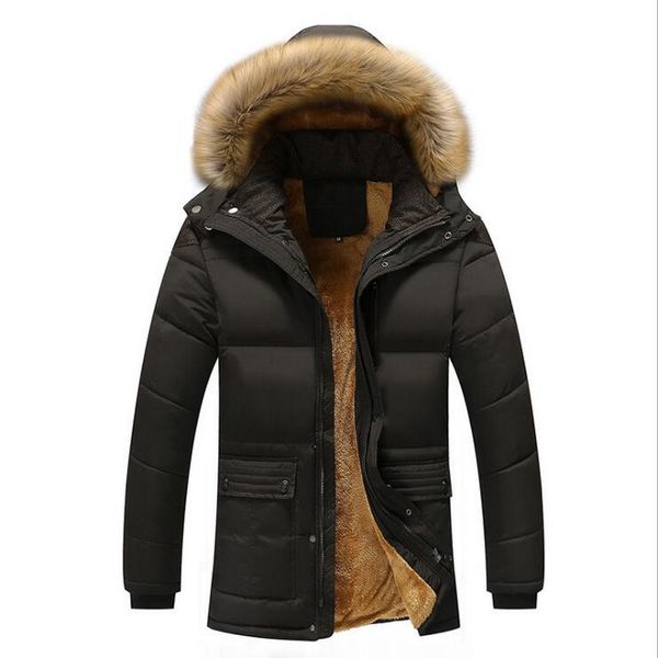 

winter jackets men's coats male parkas casual thick outwear hooded fleece jackets warm overcoats men big fur collar coat, Black