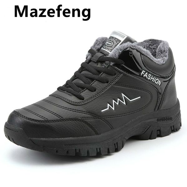 

2019 new winter pu leather men boots work casual ankle boots men winter shoes male non slip rubber snow for, Black