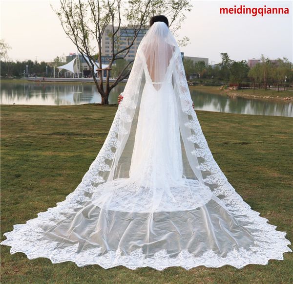 

new selling elegant lace applique edge white ivory champagne cathedral length one layer wedding veil alloy comb meidingqianna brand, Black