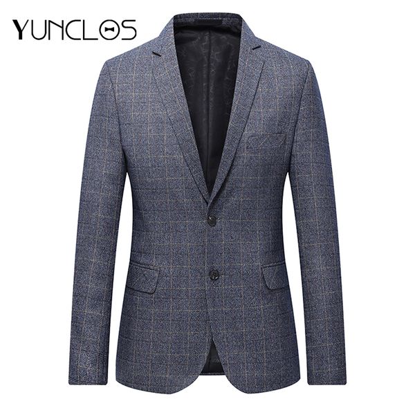 

yunclos 2019 autumn new men's suit blazer classic plaid slim fit men suit jacket casual male blazer prom blazers, White;black