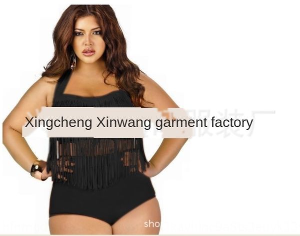 

high waist large size fat woman tassel bikini fat sister lady bikini swimsuit gather lady swimsuit swimsuit, White;black