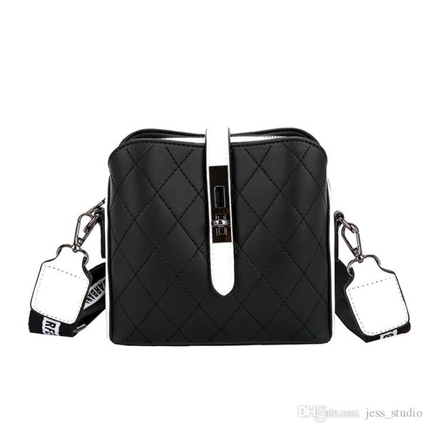 

designer shoulder bag fashion ladies bag messenger bag pu leather simple contrast color outdoor travel light(black