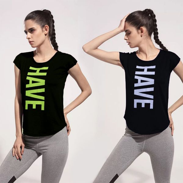 

summer hot ярлык алфавит йога спорт футболки женский спорт бег обучение быстрый сушка рубашка с коротким рукавом невыцветающие футболка, Black;blue