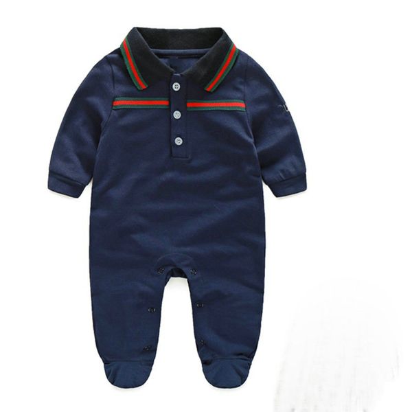 

In stock Autumn baby boys rompers designer kids lapel long sleeve jumpsuits infant girls letter embroidery cotton romper boy clothing