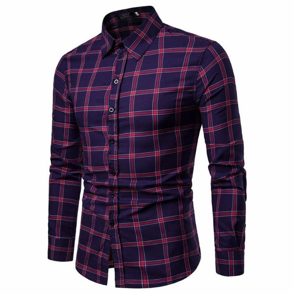

men's slim wild plaid shirt fashion lapel colorblock cotton long sleeve five-color wild shirt 2020 spring autumn new, White;black