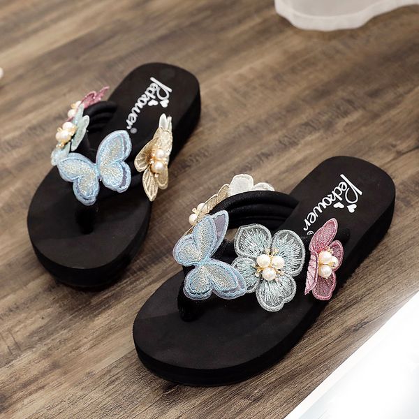 

women flip flop 2019 fashion floral flat bohemian style slippers beach chanclas mujer claquette femme chaussure japonki damskie, Black
