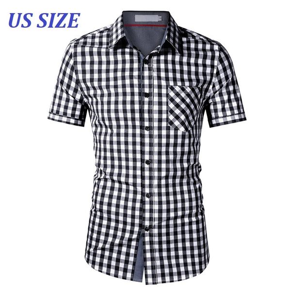 

us size 100% cotton mens plaid short sleeve shirt men business dress shirts male camisa masculin chemise homme ts-517, White;black