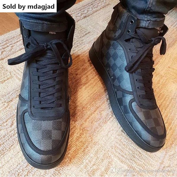 

rivoli sneaker with plaid leather mens designer shoes high casual shoes hook and loop lace up shoes with box lll14