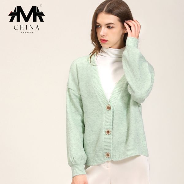 

a.m.a. s/xl cardigan for women green/pink/yellow/khaki knitted women's cardigan v-neck long sleeve 2019 winter women sweater