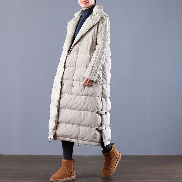 

winter fashion brand double breasted super longer duck down coat female elegant retro style warm down parkas wq695 dropship, Black