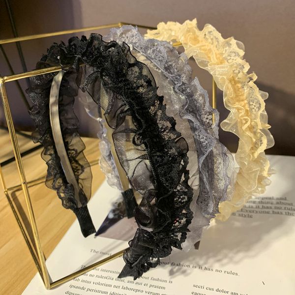 

other korean version of the fabric lace hair hoop mesh multi-layer metal headband hairpin fine edge exaggerated accessories, Golden;white