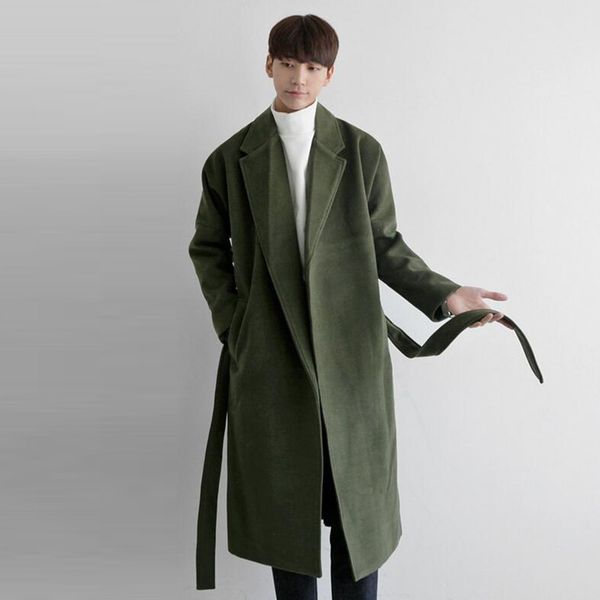 

classic coat autumn winter fashion woolen coat leisure men's coats popular long sleeve mens wool loose youth clothing, Black