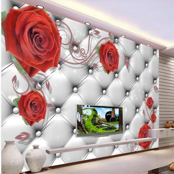 

custom any size mural wallpaper red rose stereoscopic 3d background wall painting living room wallpaper 3d painting